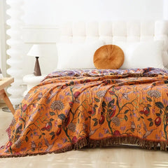 Botanic Floral Cotton Tassel Blanket