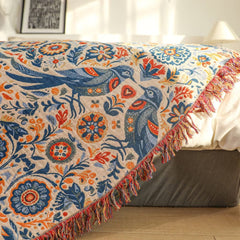 Bird Floral Design Cotton Throw Blanket