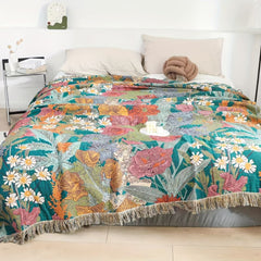 Bohemian Floral Patchwork Tassel Cotton Blanket
