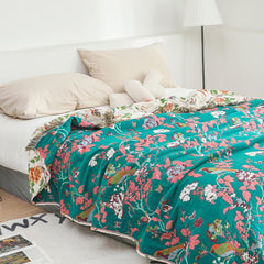 Botanic Bluebird Reversible Cotton Blanket