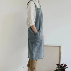 Casual Cotton Denim Pocket Apron