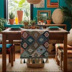 Colorful Geometric Tassel Table Runner Decor