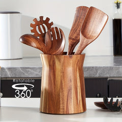 Elegant Acacia Wood Rotating Utensil Holder