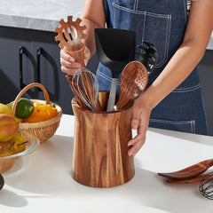 Elegant Acacia Wood Rotating Utensil Holder