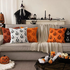 Faux Fleece Halloween Pumpkin Cushion Cover