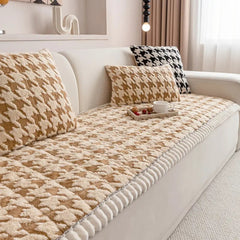 Colourful Plush Houndstooth Sofa Cover and Cushion Cover