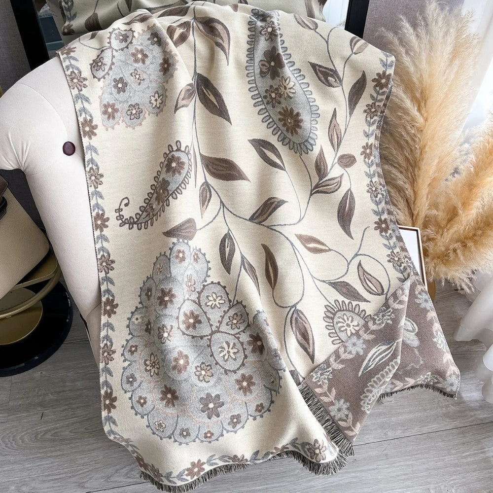Elegant Double-Sided Floral Winter Shawl Scarf