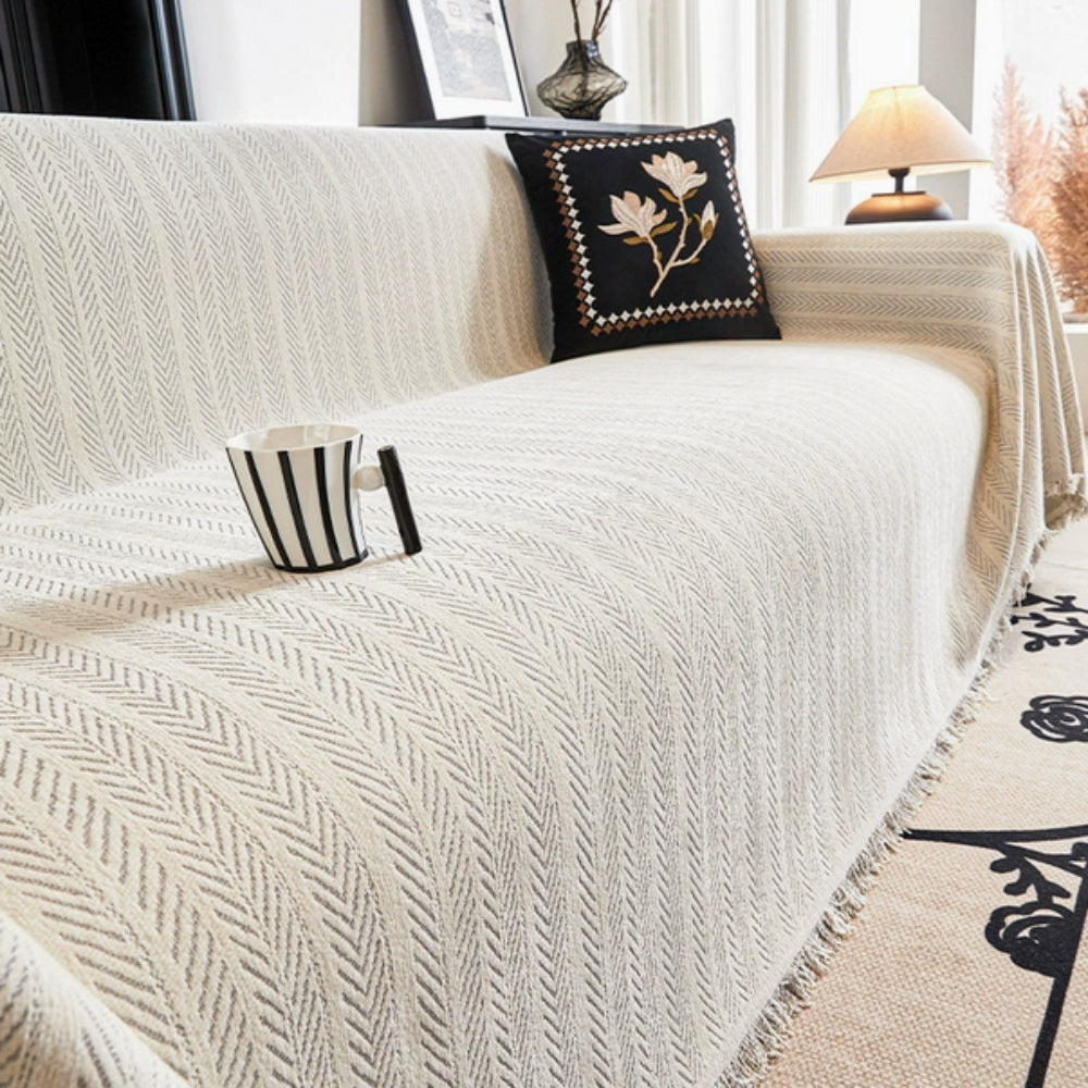 Herringbone Chenille Tassels Sofa Cover