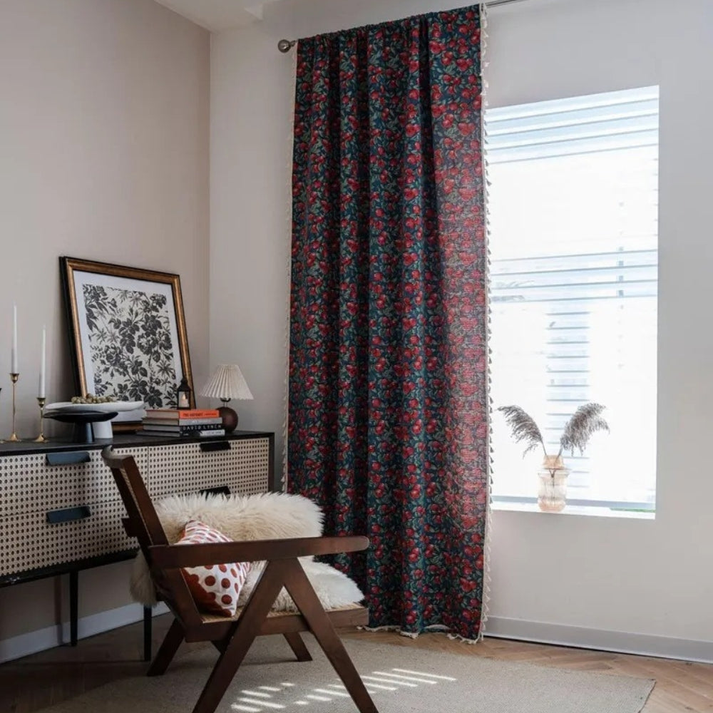 Cherry Bloom Botanical Tassel Curtain