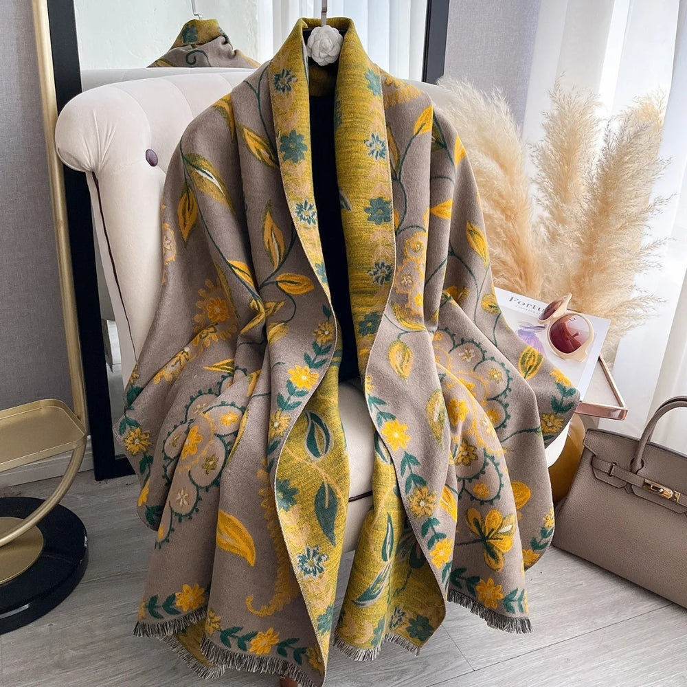 Elegant Double-Sided Floral Winter Shawl Scarf