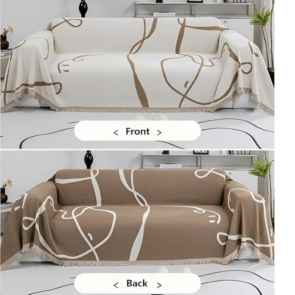 Abstract Line Reversible Chenille Sofa Cover
