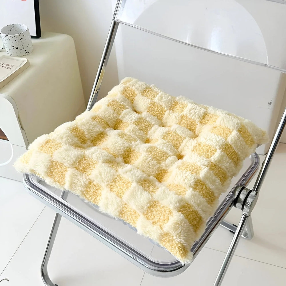 Fuzzy Checkered Fur Padded Cushion