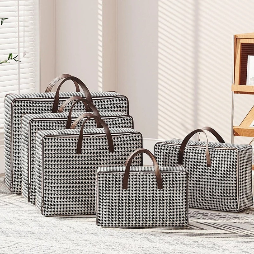 Durable Large Capacity Houndstooth Storage Suitcase