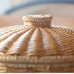 Dome-Shaped Knitted Rattan Basket with Lid