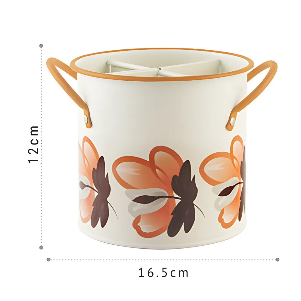 Floral Utensil Storage Basket with Divider Lid