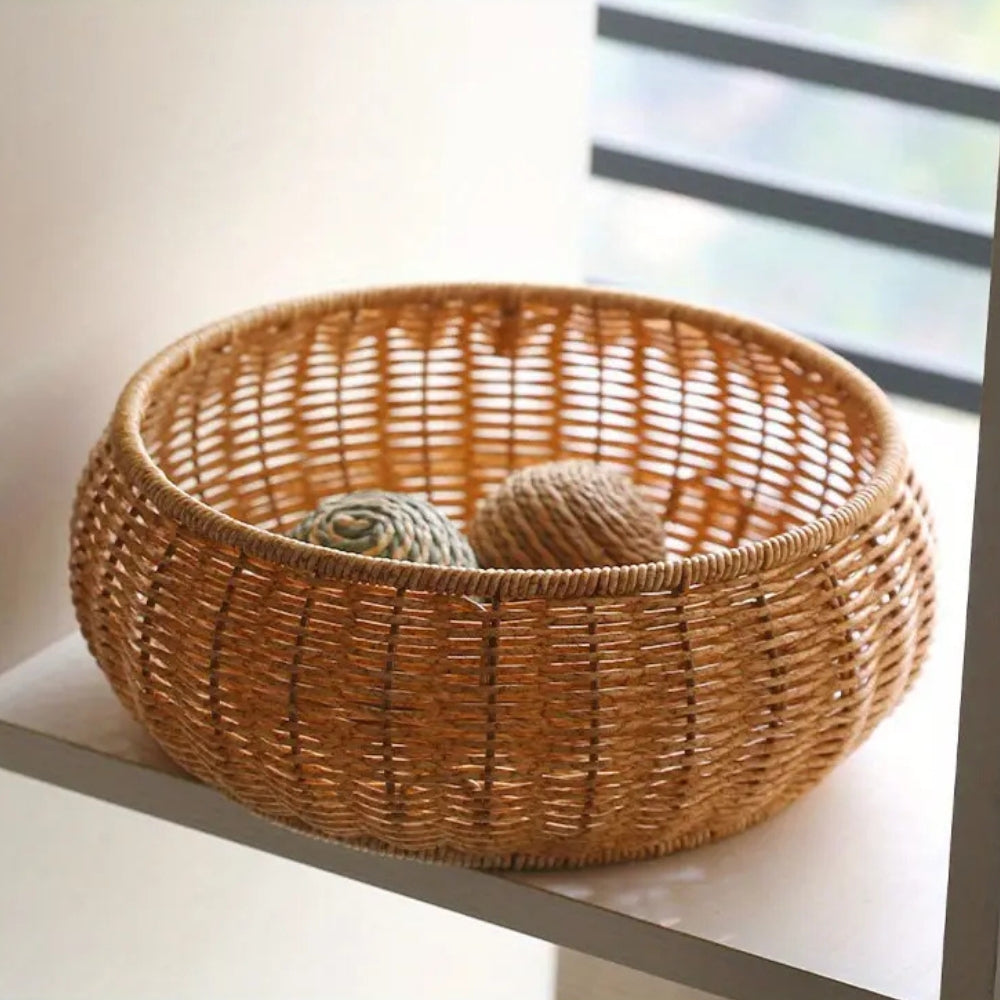 Dome-Shaped Knitted Rattan Basket with Lid