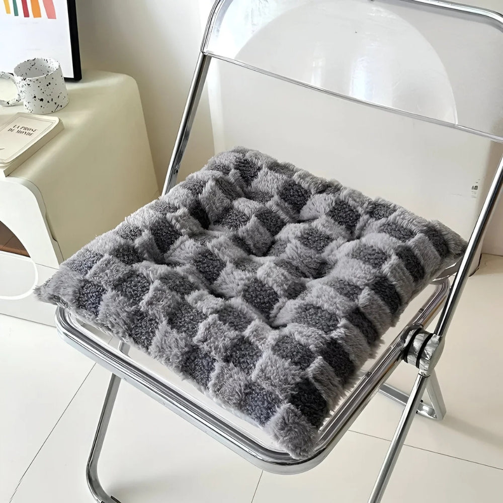 Fuzzy Checkered Fur Padded Cushion