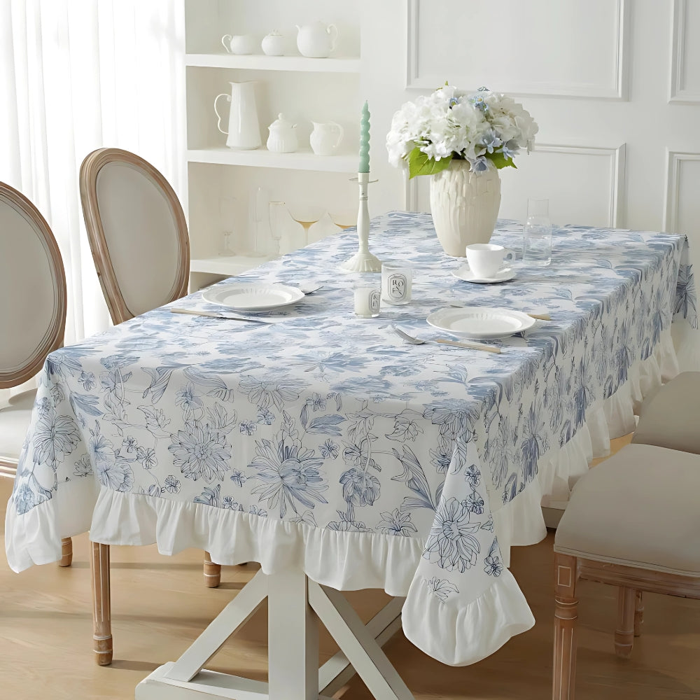 Delfina Blue Floral Lace Tablecloth