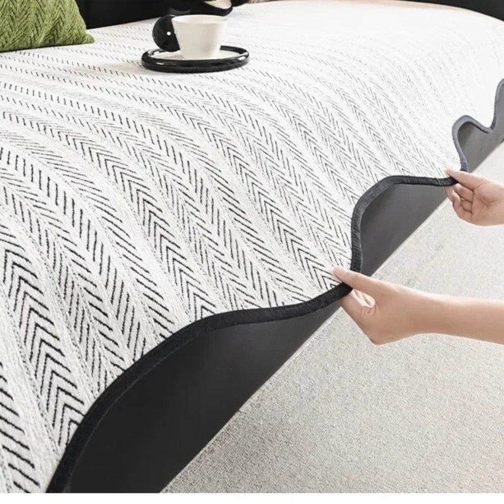 Aurivelle Herringbone Scallop Edge Sofa Cover