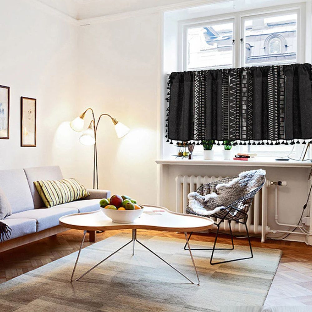 Black Geometric Tribal Tassel Cabinet Curtain