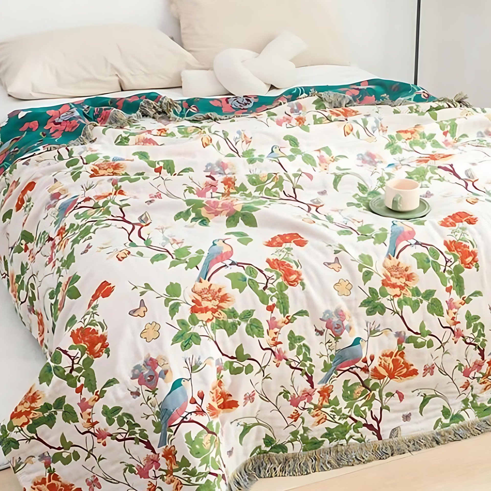 Botanic Bluebird Reversible Cotton Blanket