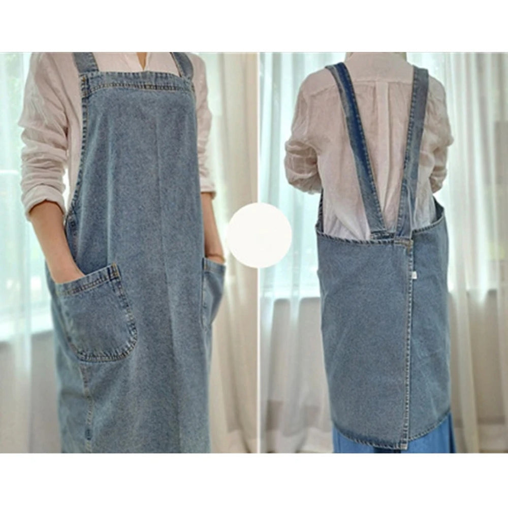 Casual Cotton Denim Pocket Apron