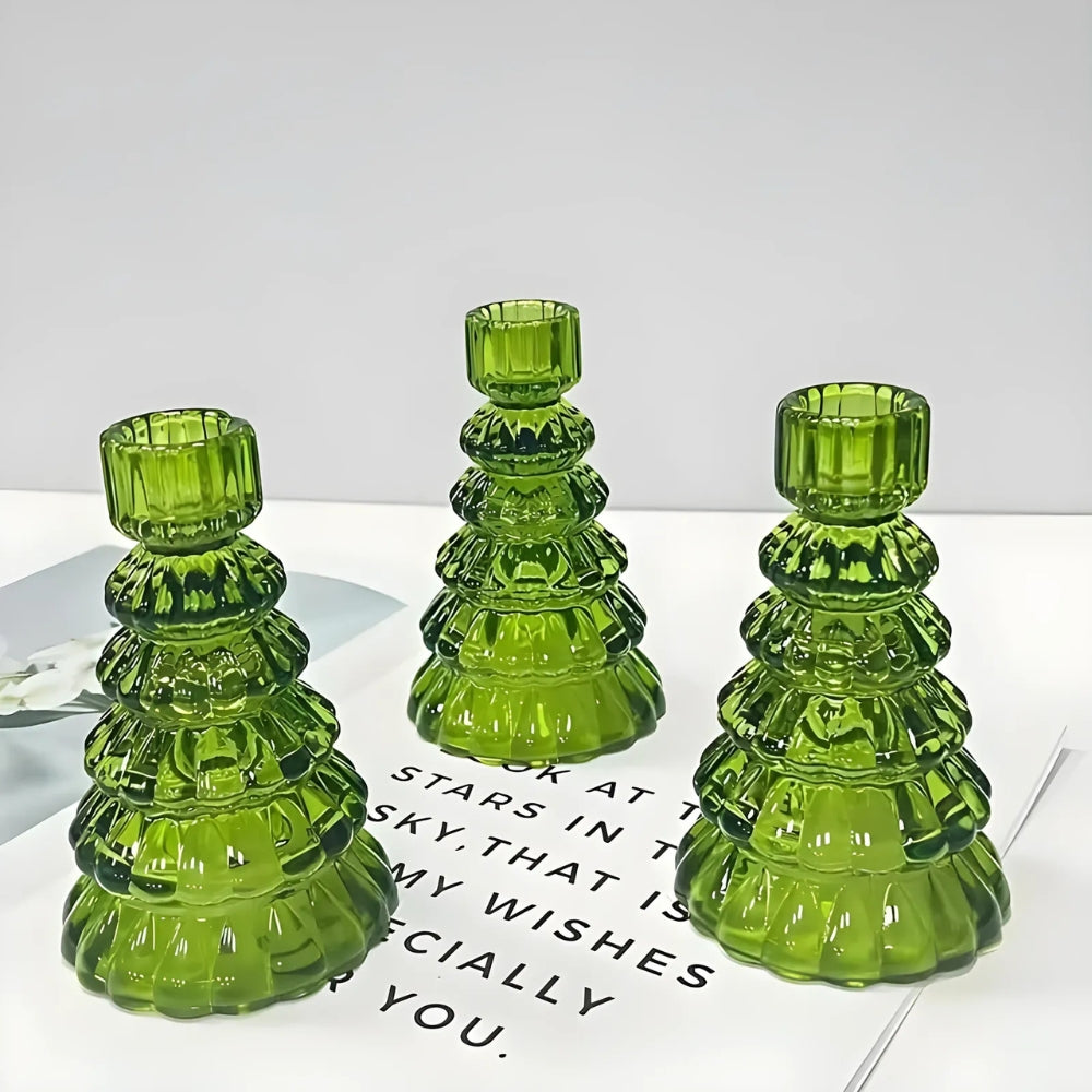 Christmas Tree Glass Candle Holder | 3pcs Set