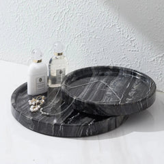 Circular Black Marble Jewelry Tray