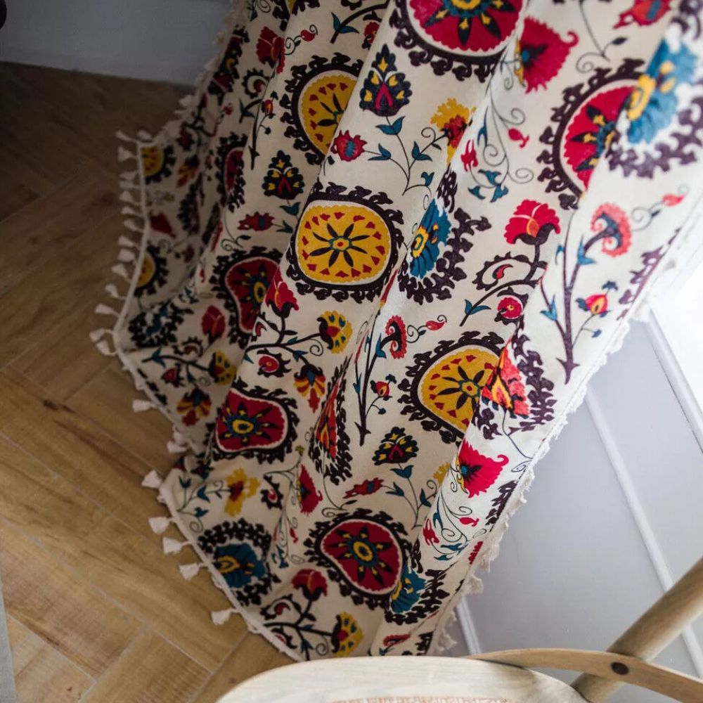Boho Color Wheel Bloom Tassel Curtain