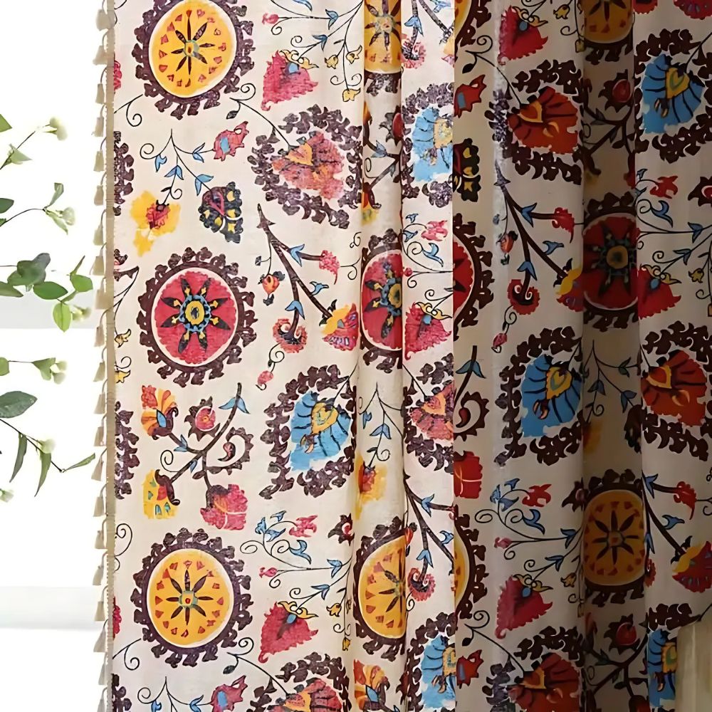 Boho Color Wheel Bloom Tassel Curtain