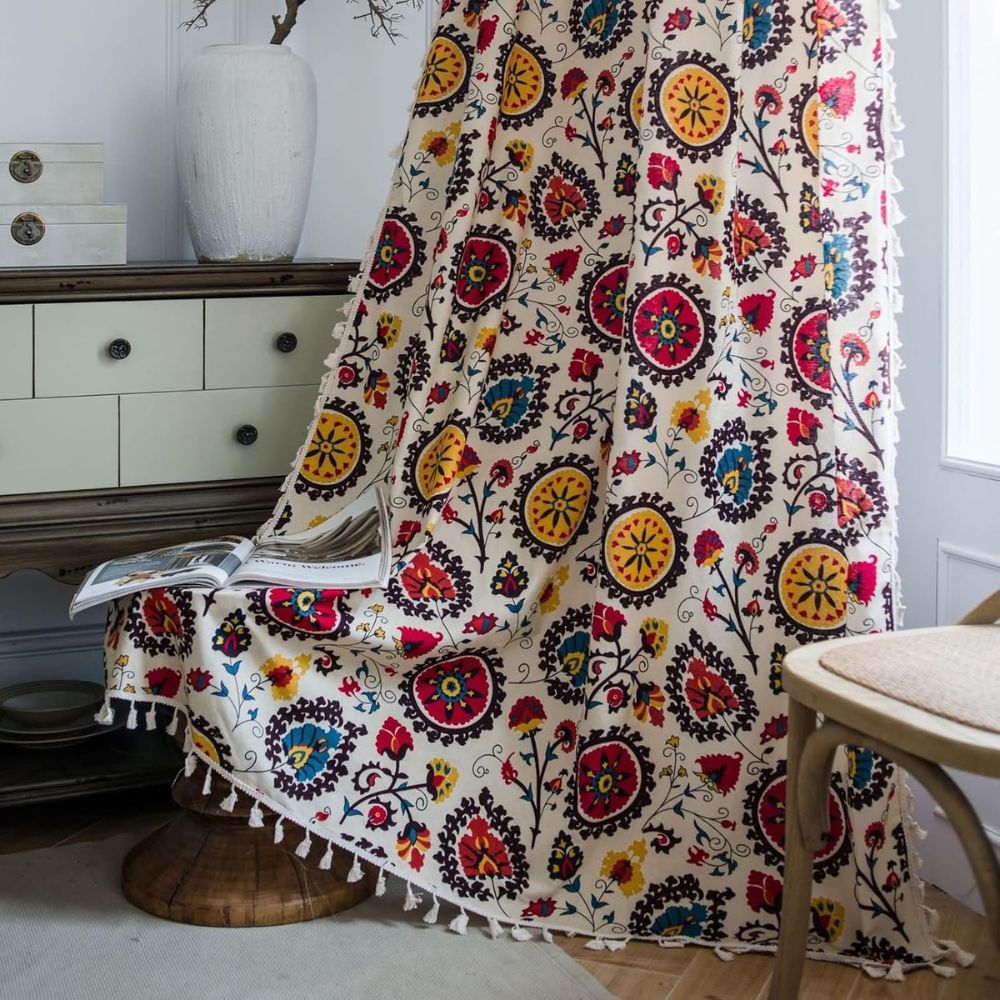 Boho Color Wheel Bloom Tassel Curtain