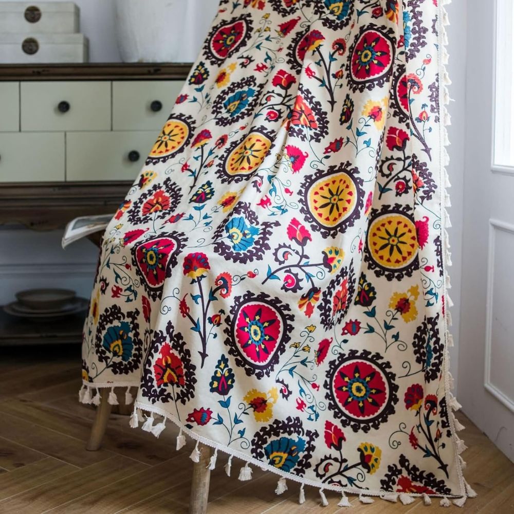 Boho Color Wheel Bloom Tassel Curtain