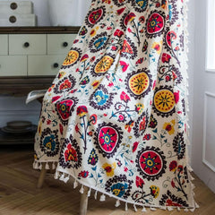 Boho Color Wheel Bloom Tassel Curtain