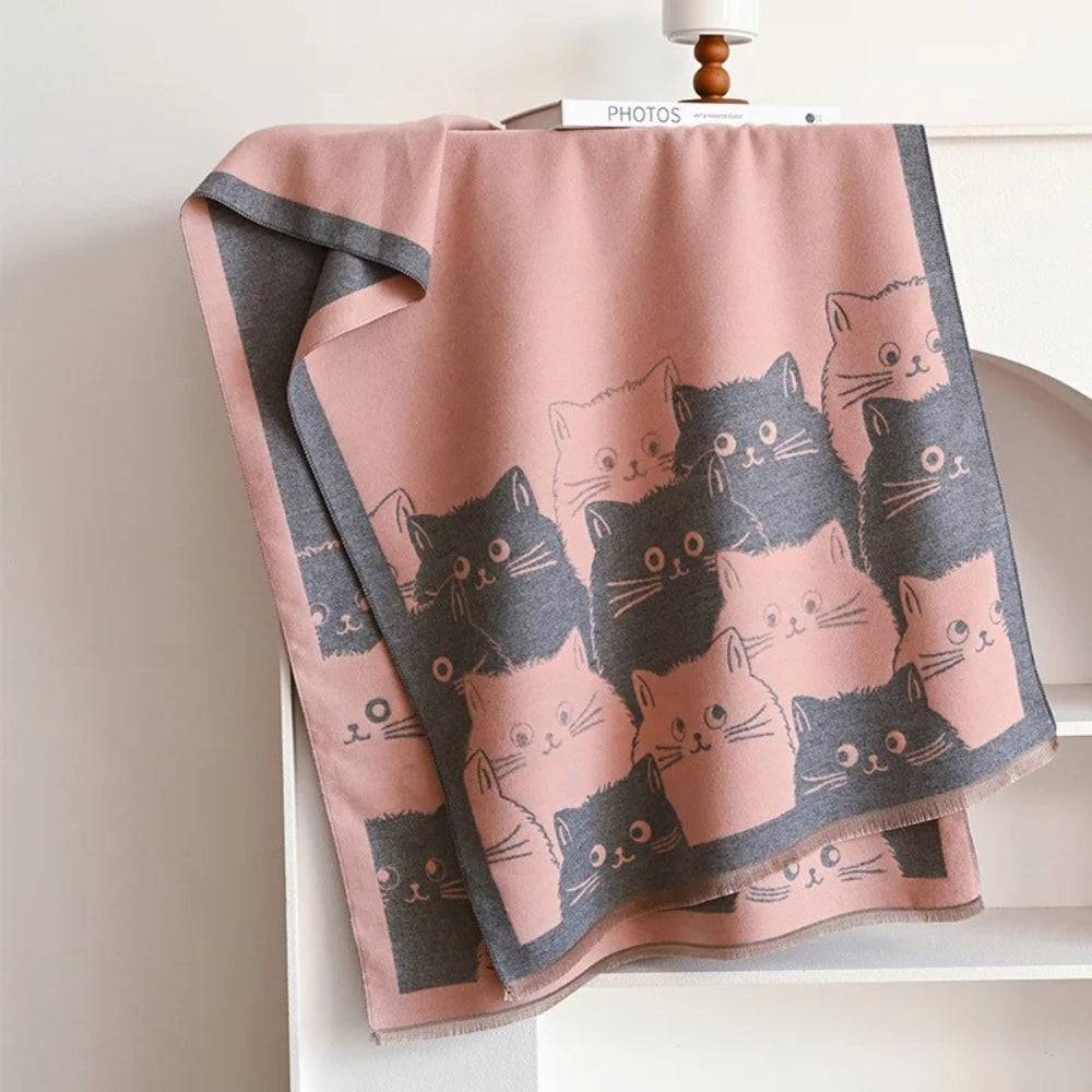 Cute Cat Jacquard Winter Scarf