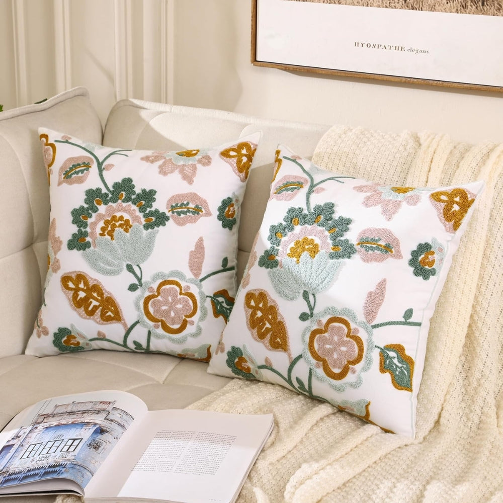 Denza Farmhouse Floral Tufted Cushion Cover