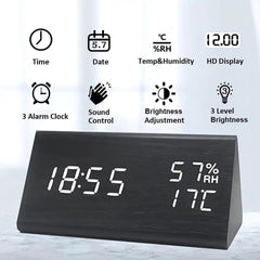 Elora Wooden LED Alarm Clock Digital Display