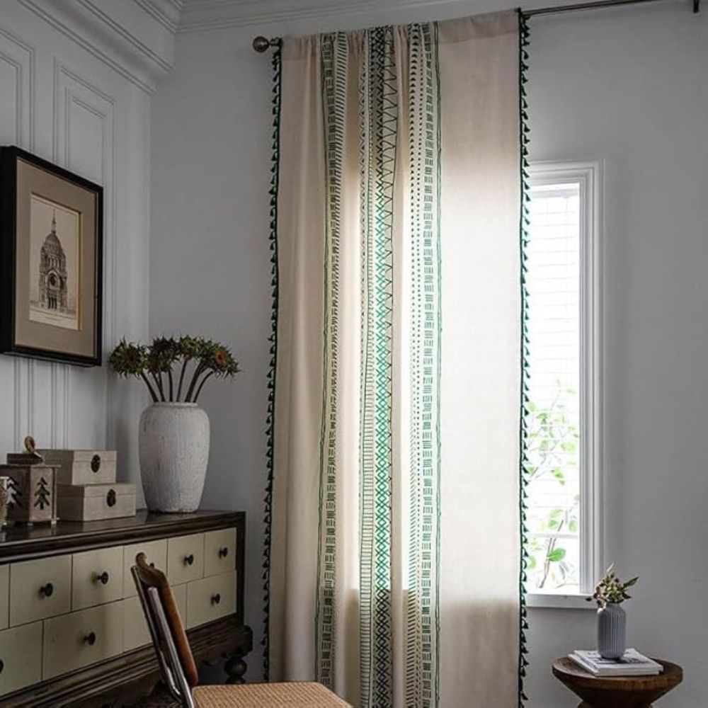 Emerald Tribe Boho Tassel Curtain