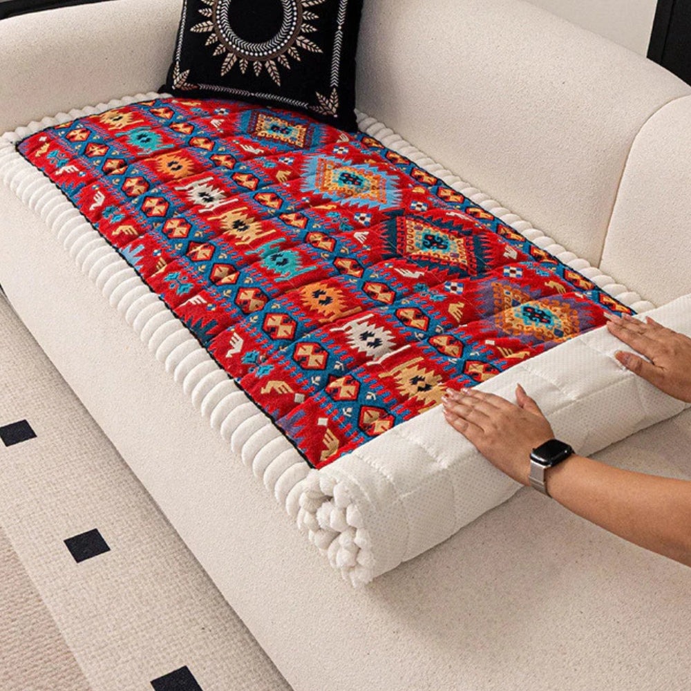 Ethnic Boho Embossed Plush Couch Cover