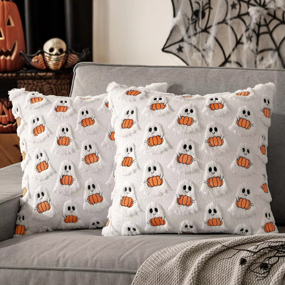 Faux Fleece Halloween Pumpkin Cushion Cover