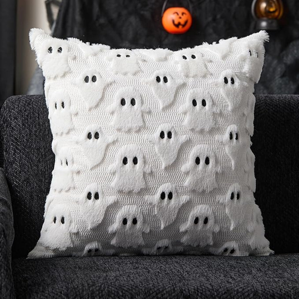 Faux Fleece Halloween Pumpkin Cushion Cover