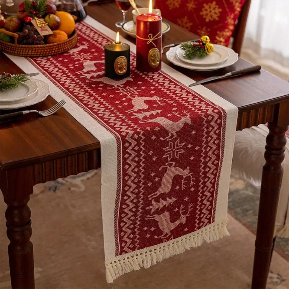 Festive Christmas Elk Table Runner