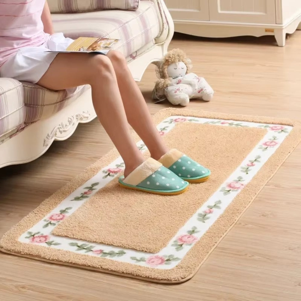 Floral Border Absorbent Bath Mat