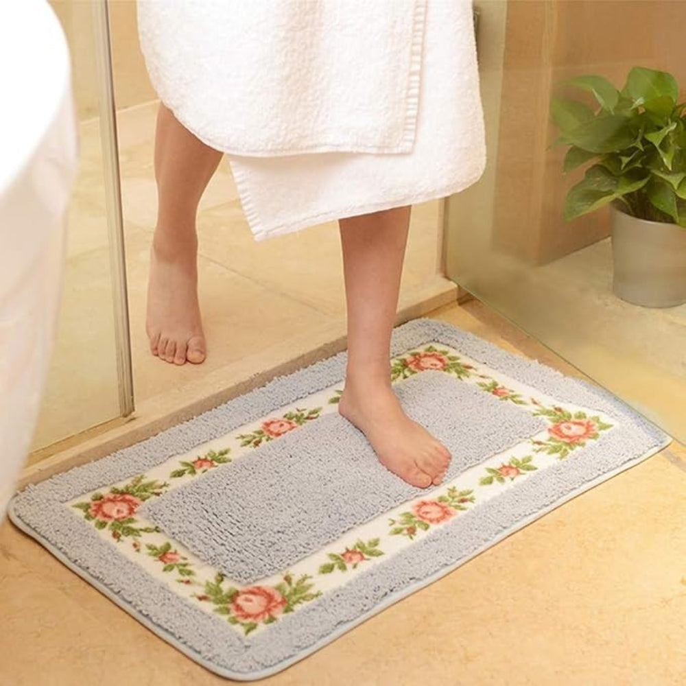 Floral Border Absorbent Bath Mat