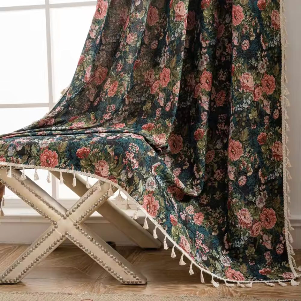 French Vintage Floral Tapestry Curtain
