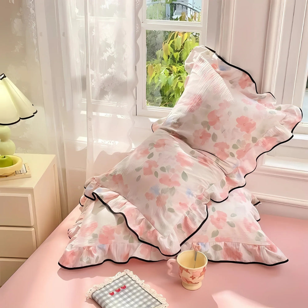 Gauze Floral Ruffled Lace Pillowcases
