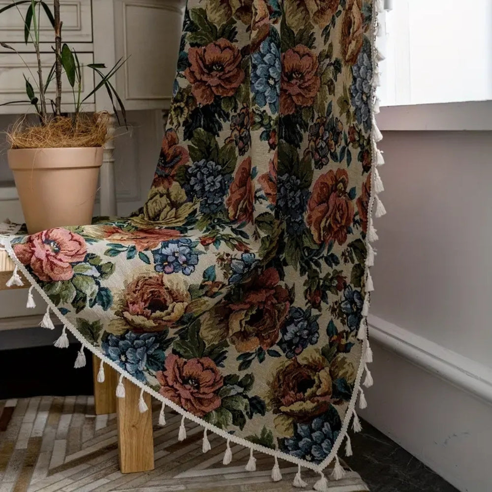 Heritage Rose Bloom Tassels Curtain