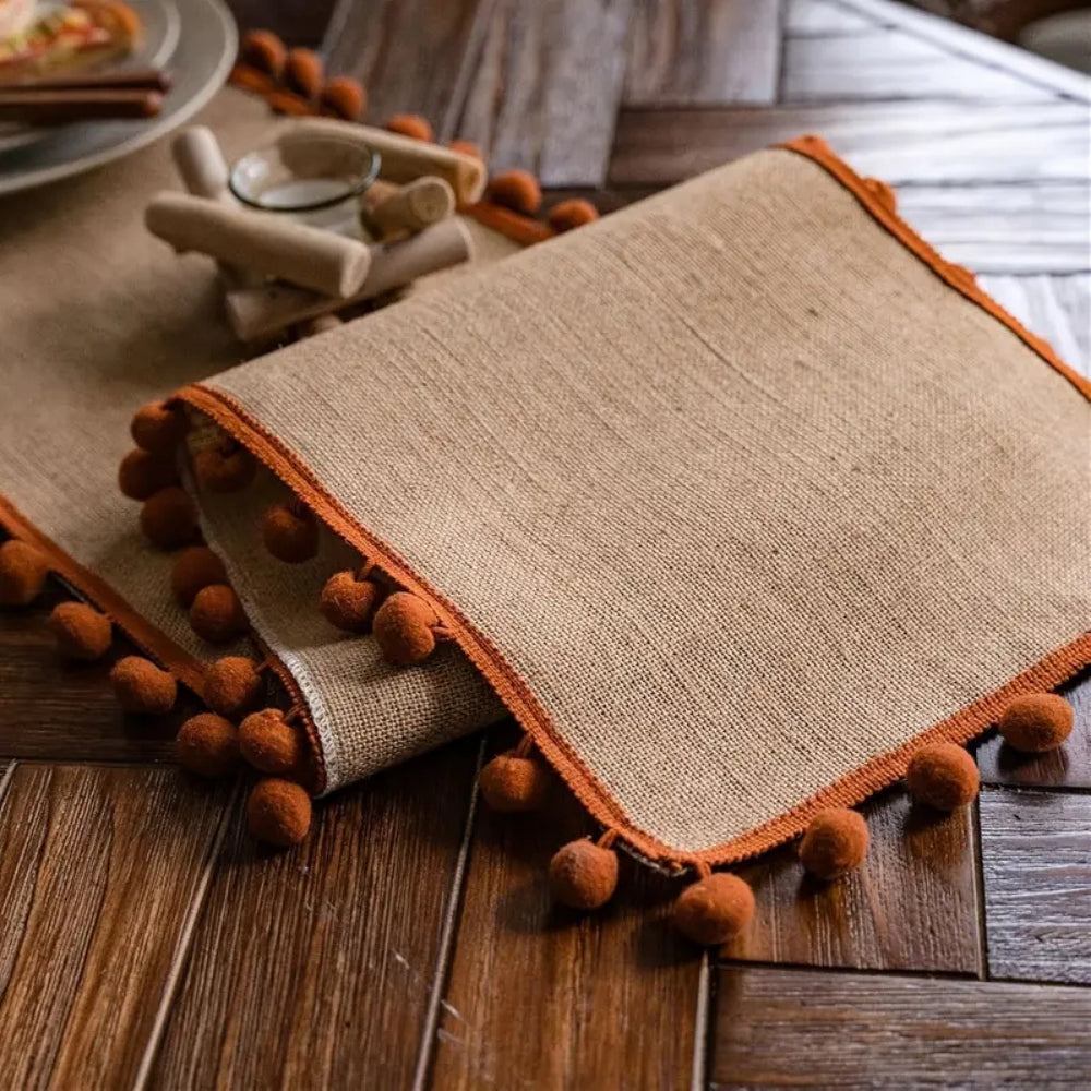 Jute Bohemian Pom-Pom Table Runner