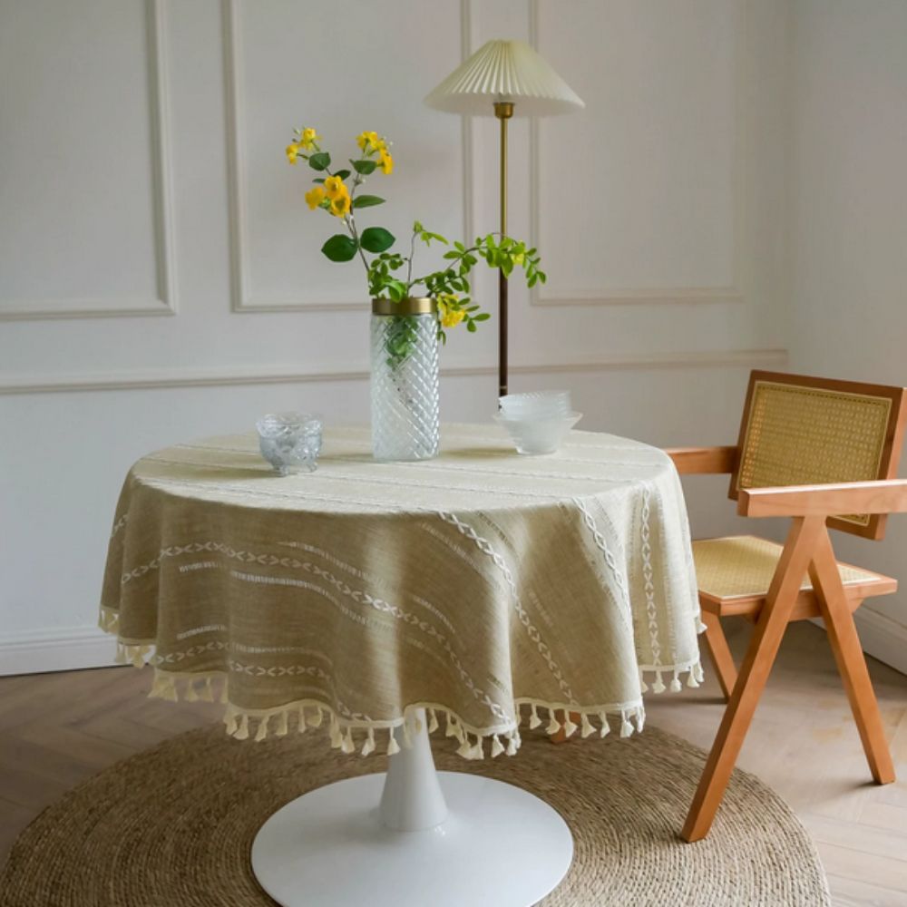 Leafline Embroidered Round Tablecloth