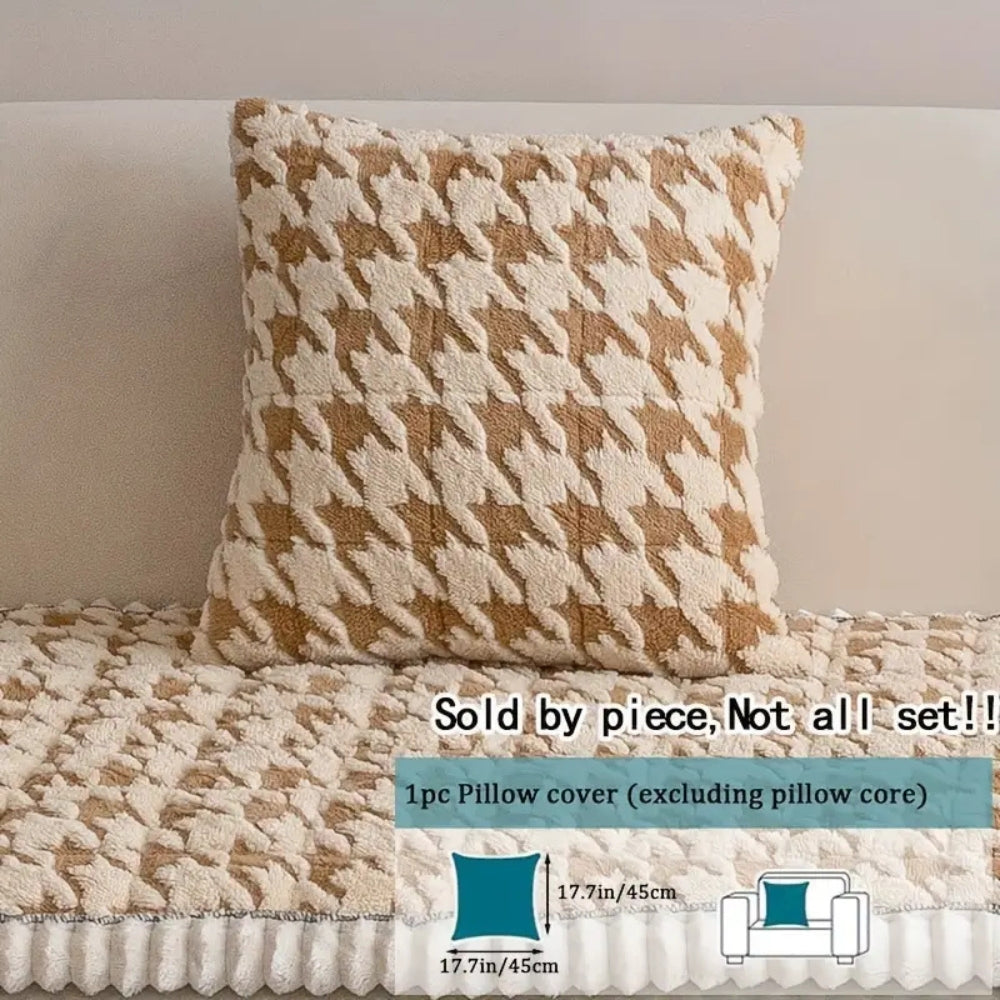 Colourful Plush Houndstooth Sofa Cover and Cushion Cover