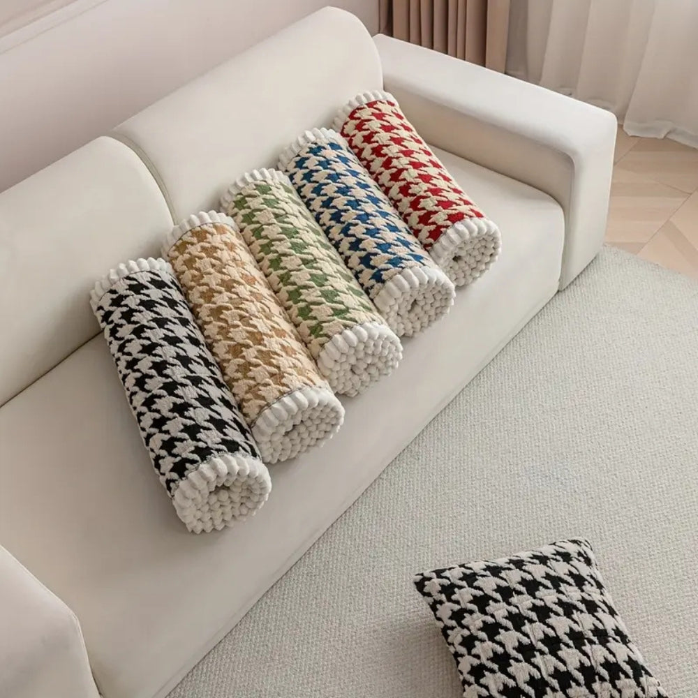 Colourful Plush Houndstooth Sofa Cover and Cushion Cover